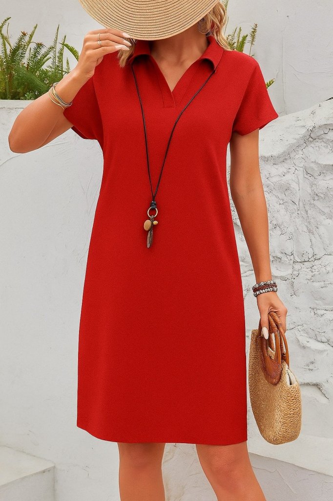 Shift Dress With Notched Neck And Short Sleeves - Brand: Janes - Women & Kids, Baby Clothes Wholesale - Globality Store