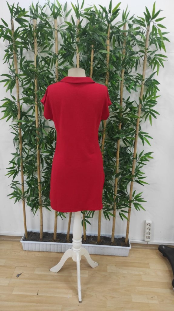 Shift Dress With Notched Neck And Short Sleeves