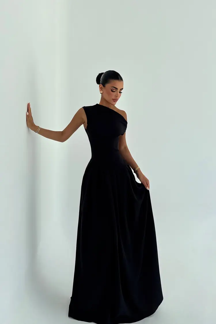 ElegantA-Line Dress With One Shoulder Neck - Brand: EYYO ATELIER - Women's Clothing Wholesale - Globality Store