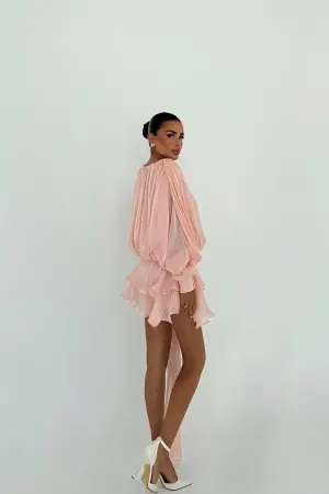 Pink Sexy Elegant Babydoll Mini Dress - Brand: EYYO ATELIER - Women's Clothing Wholesale - Globality Store