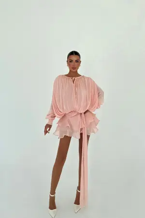 Pink Sexy Elegant Babydoll Mini Dress - Brand: EYYO ATELIER - Women's Clothing Wholesale - Globality Store