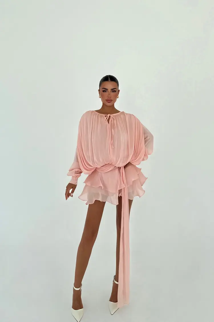 Pink Sexy Elegant Babydoll Mini Dress - Brand: EYYO ATELIER - Women's Clothing Wholesale - Globality Store
