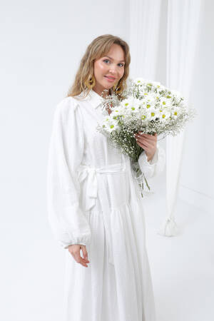 White Elegant A-Line Maxi Dress With Notched Neck - Brand: Puane - Women's Clothing Wholesale - Globality Store