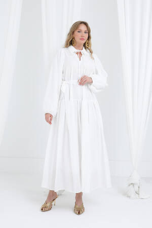 White Elegant A-Line Maxi Dress With Notched Neck - Brand: Puane - Women's Clothing Wholesale - Globality Store