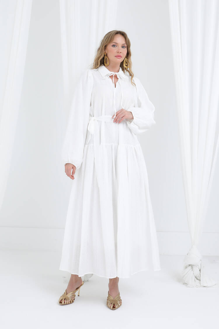 White Elegant A-Line Maxi Dress With Notched Neck - Brand: Puane - Women's Clothing Wholesale - Globality Store