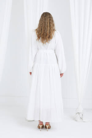 White Elegant A-Line Maxi Dress With Notched Neck - Brand: Puane - Women's Clothing Wholesale - Globality Store