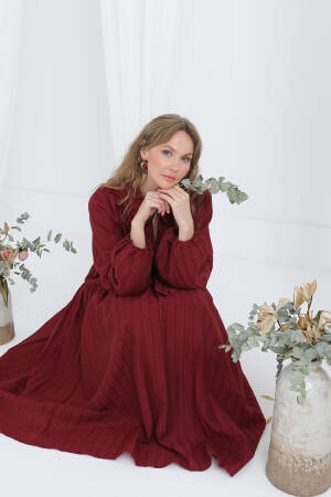 Claret Red Fit And Flare Dress With Shawl Collar - Brand: Puane - Women's Clothing Wholesale - Globality Store