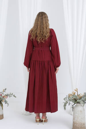 Claret Red Fit And Flare Dress With Shawl Collar - Brand: Puane - Women's Clothing Wholesale - Globality Store