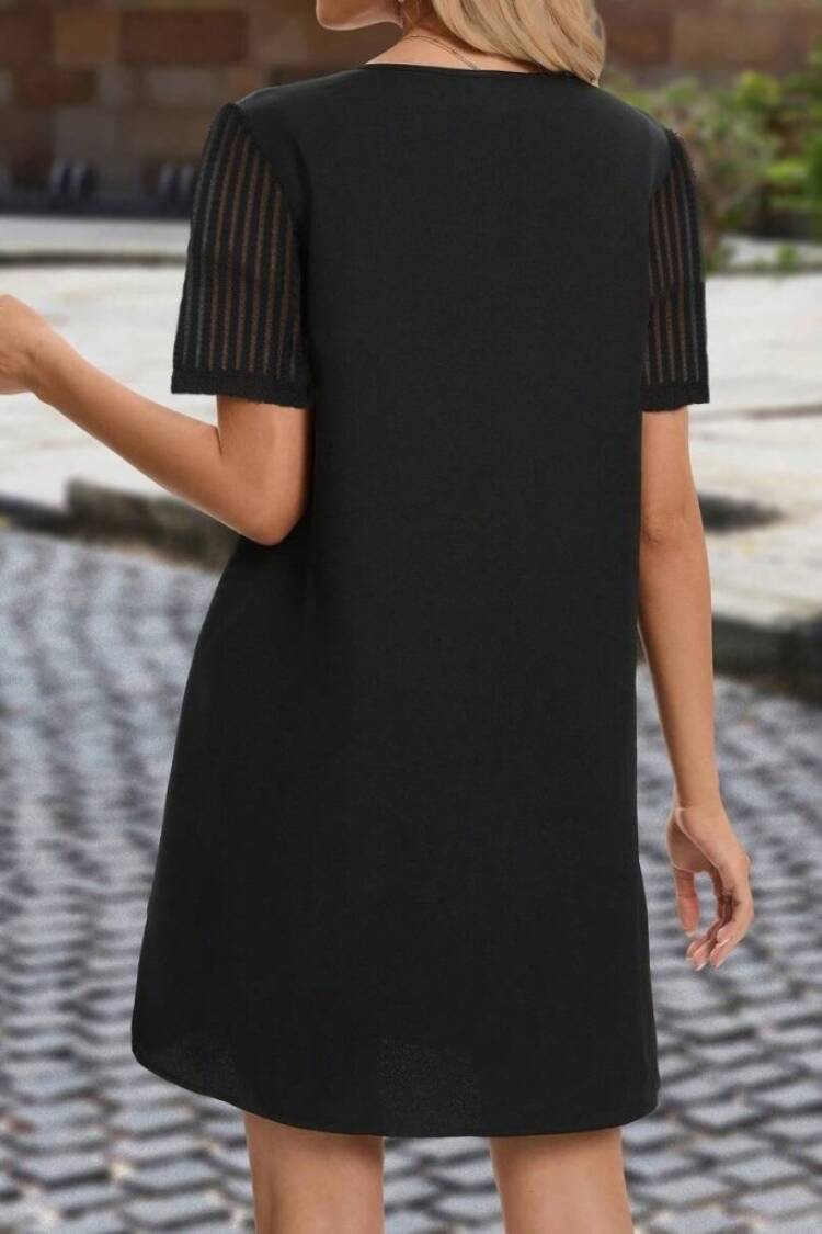 Elegant Black Mini Shift Dress With Notched Neck