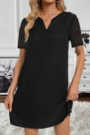 Elegant Black Mini Shift Dress With Notched Neck - Brand: Janes - Women's Clothing Wholesale - Globality Store