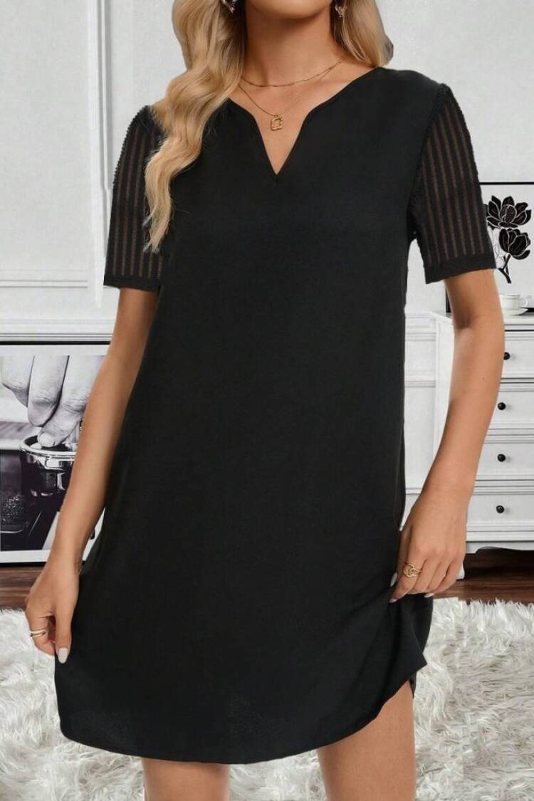 Elegant Black Mini Shift Dress With Notched Neck