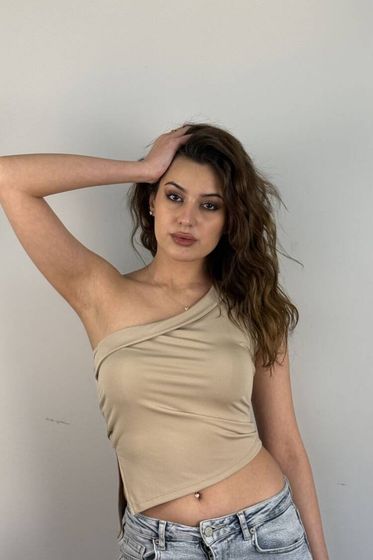 Beige Crop Top One Shoulder Slim Fit