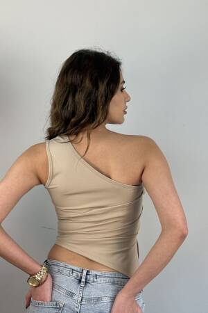 Beige Crop Top One Shoulder Slim Fit - Brand: Ezgi Nisantasi - Women's Clothing Wholesale - Globality Store