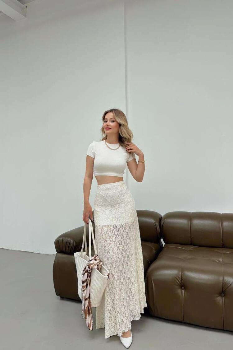White Elegant Casual Sexy Flared Maxi Skirt - Brand: Fiori - Women's Clothing Wholesale - Globality Store