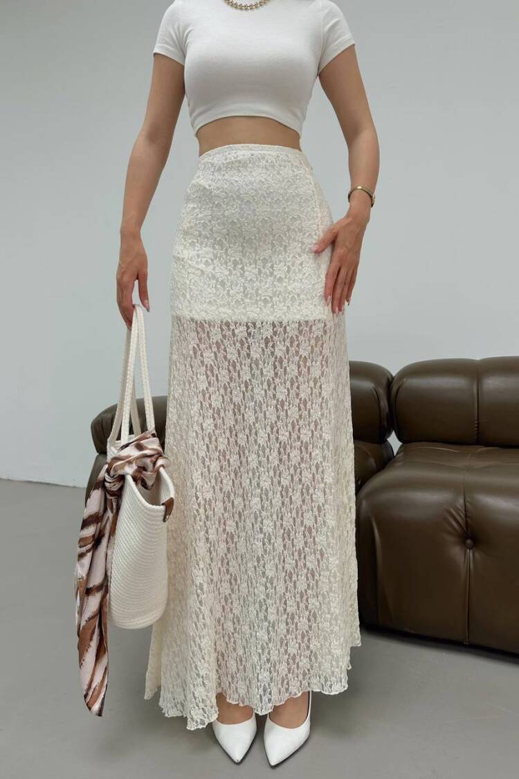 White Elegant Casual Sexy Flared Maxi Skirt