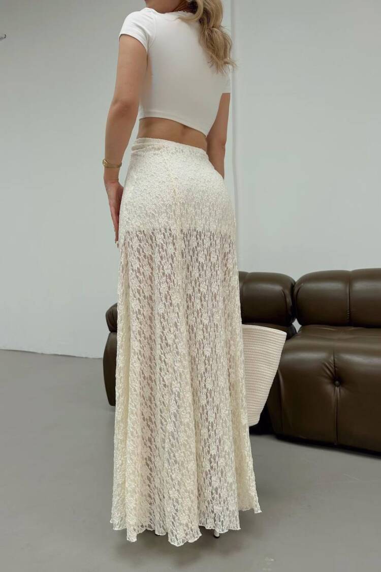 White Elegant Casual Sexy Flared Maxi Skirt