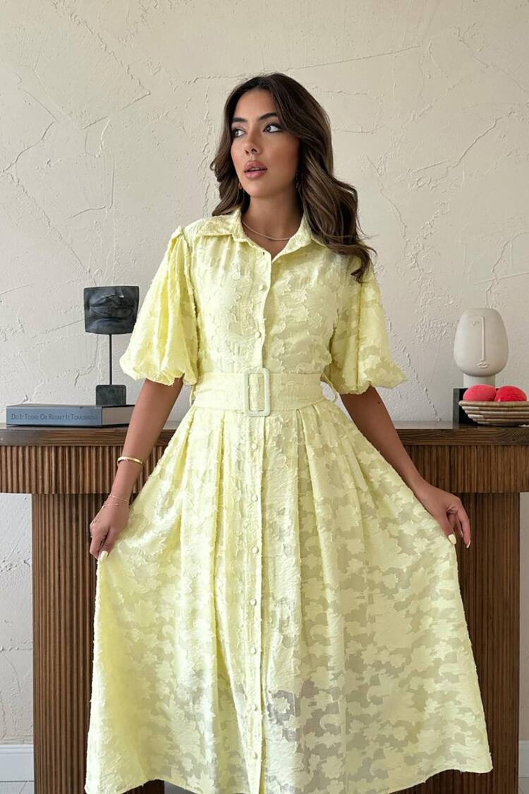 Elegant Floral Shirt Dress With Ruffle Sleeves