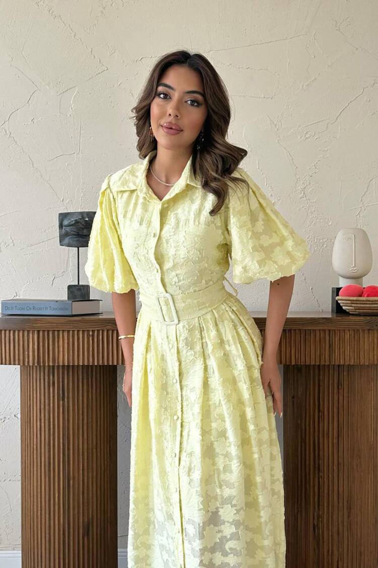 Elegant Floral Shirt Dress With Ruffle Sleeves