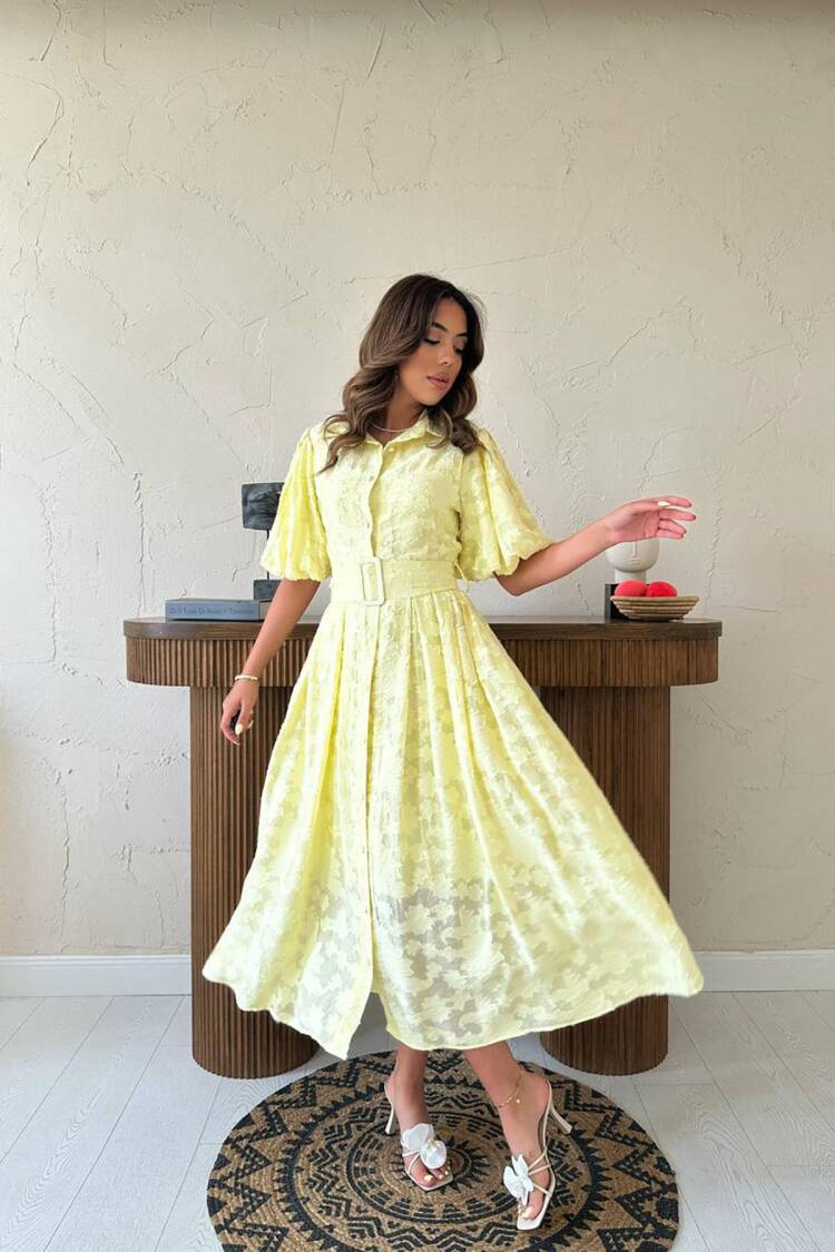 Elegant Floral Shirt Dress With Ruffle Sleeves