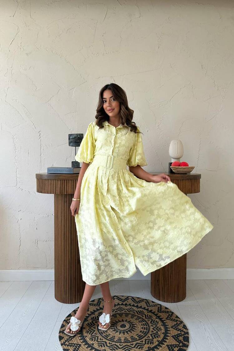 Elegant Floral Shirt Dress With Ruffle Sleeves - Brand: Elisa - Women's Clothing Wholesale - Globality Store