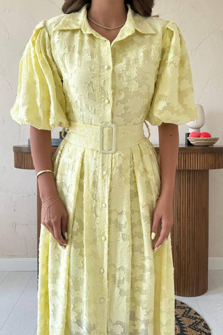 Elegant Floral Shirt Dress With Ruffle Sleeves
