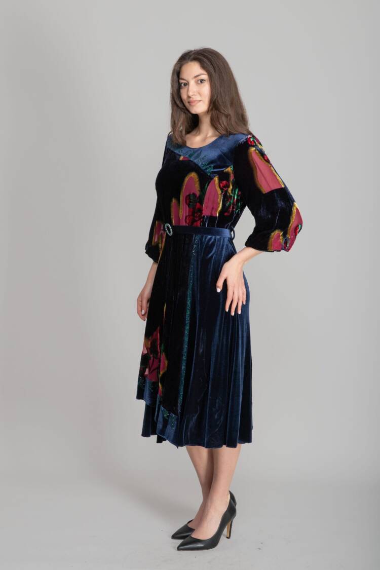 Navy Blue Elegant Vintage Fit And Flare Dress
