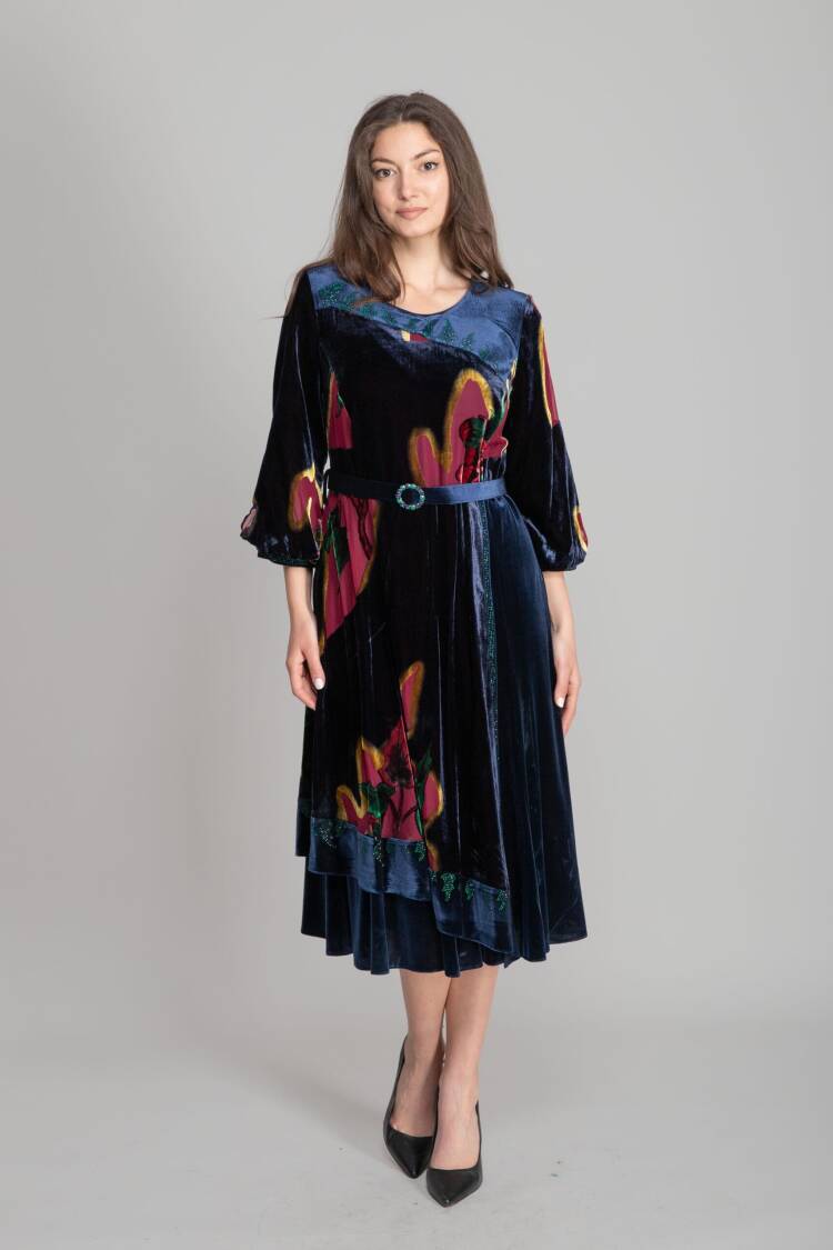 Navy Blue Elegant Vintage Fit And Flare Dress - Brand: GUMANIZE - Women's Clothing Wholesale - Globality Store