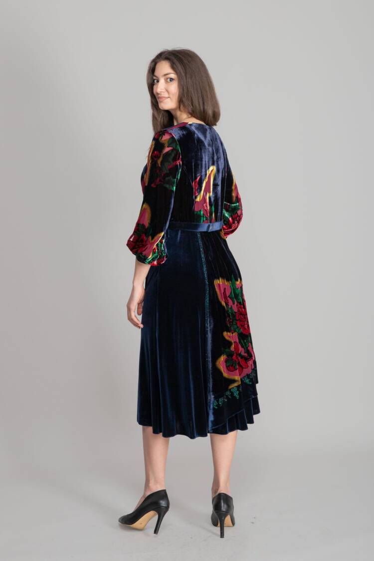 Navy Blue Elegant Vintage Fit And Flare Dress