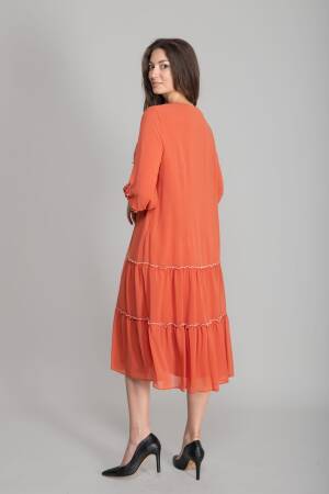 Orange Boho Modest Elegant Shift Midi Dress - Brand: GUMANIZE - Women's Clothing Wholesale - Globality Store