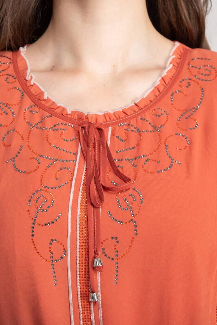 Orange Boho Modest Elegant Shift Midi Dress