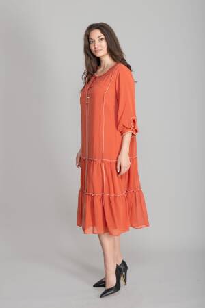 Orange Boho Modest Elegant Shift Midi Dress - Brand: GUMANIZE - Women's Clothing Wholesale - Globality Store