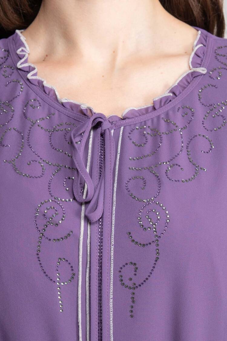 Purple A-Line Midi Dress With 3/4 Sleeves