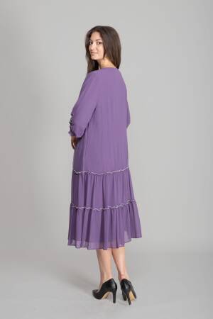 Purple A-Line Midi Dress With 3/4 Sleeves - Brand: GUMANIZE - Women's Clothing Wholesale - Globality Store