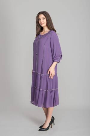 Purple A-Line Midi Dress With 3/4 Sleeves - Brand: GUMANIZE - Women's Clothing Wholesale - Globality Store