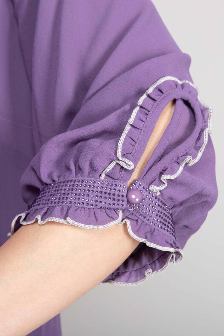 Purple A-Line Midi Dress With 3/4 Sleeves