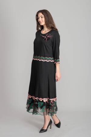Black A-Line Midi Dress With 3/4 Straight Sleeves - Brand: GUMANIZE - Women's Clothing Wholesale - Globality Store