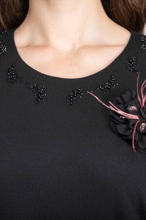 Black A-Line Midi Dress With 3/4 Straight Sleeves - Brand: GUMANIZE - Women's Clothing Wholesale - Globality Store