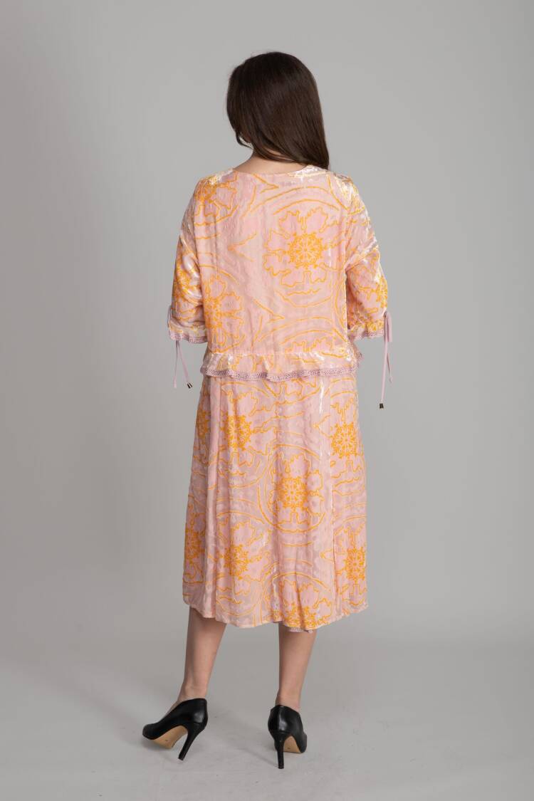Pink A-Line Boho Dress With Floral Pattern