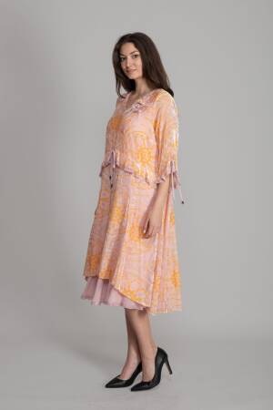 Pink A-Line Boho Dress With Floral Pattern - Brand: GUMANIZE - Women's Clothing Wholesale - Globality Store