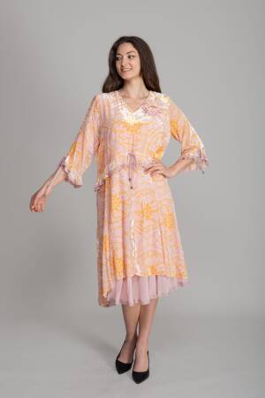 Pink A-Line Boho Dress With Floral Pattern - Brand: GUMANIZE - Women's Clothing Wholesale - Globality Store