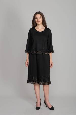 Elegant Black Shift Dress With 3/4 Sleeves - Brand: GUMANIZE - Women's Clothing Wholesale - Globality Store