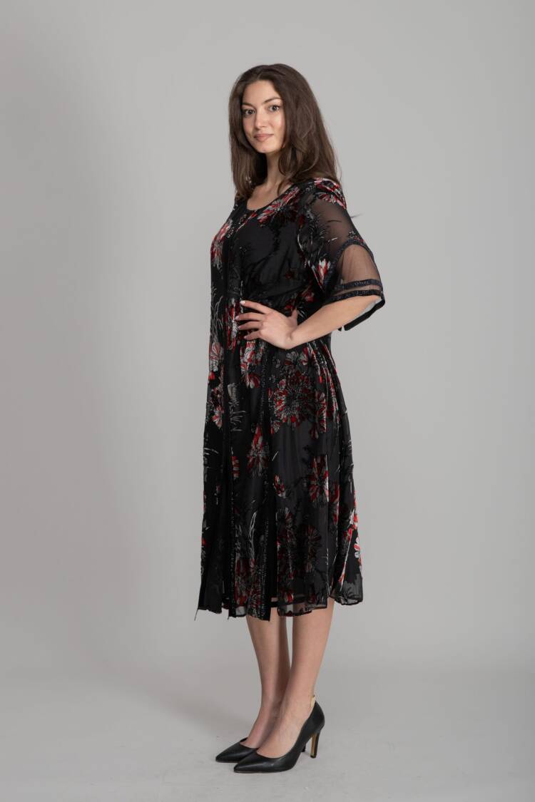 Black Elegant A-Line Midi Dress With 3/4 Sleeves - Brand: GUMANIZE - Women's Clothing Wholesale - Globality Store