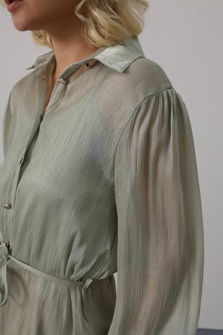 Green Elegant Buttoned Shirt With Ballon Sleeves