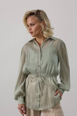 Green Elegant Buttoned Shirt With Ballon Sleeves - Brand: Reyon - Women's Clothing Wholesale - Globality Store