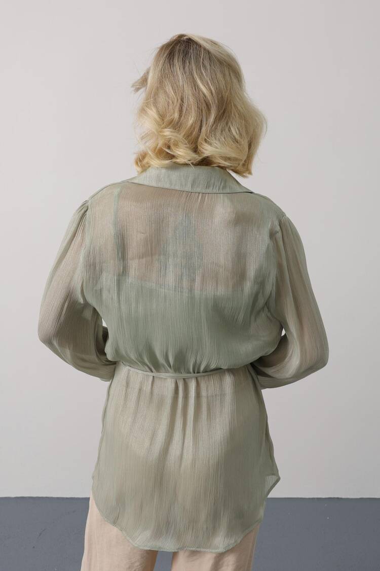 Green Elegant Buttoned Shirt With Ballon Sleeves