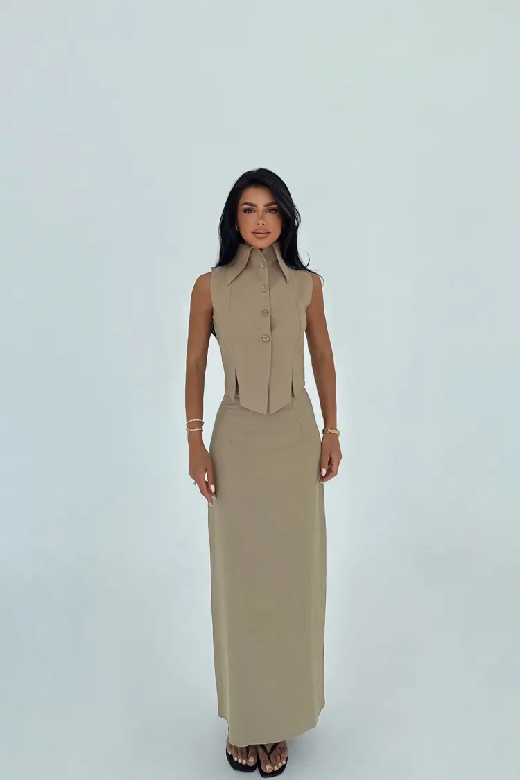 Khaki Elegant Formal Set - Brand: EYYO ATELIER - Women's Clothing Wholesale - Globality Store