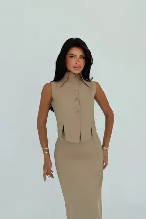 Khaki Elegant Formal Set - Brand: EYYO ATELIER - Women's Clothing Wholesale - Globality Store