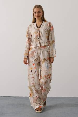 Beige Boho Set With Floral Palazzo Pants - Brand: Reyon - Women's Clothing Wholesale - Globality Store