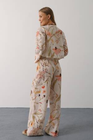 Beige Boho Set With Floral Palazzo Pants - Brand: Reyon - Women's Clothing Wholesale - Globality Store