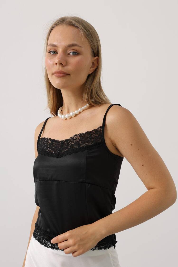 Black Blouse With Square Neck And Cap Sleeves